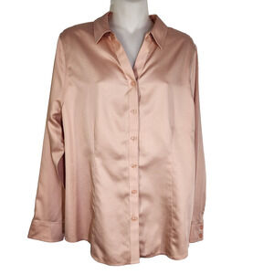 Chico's Women No Iron Sateen Caroline Shirt Button Long Sleeve Paris Pink Size 8